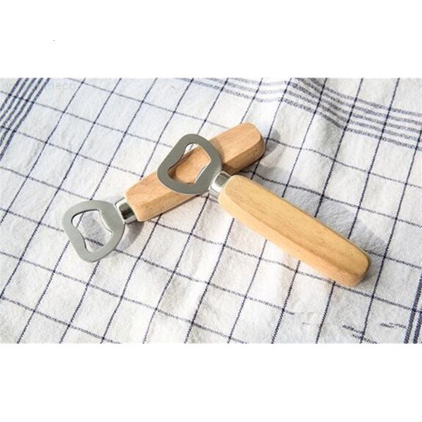 

wooden stainless steel beer the original wood color handle + metal wire drawing wine bottle opener tool dhl free