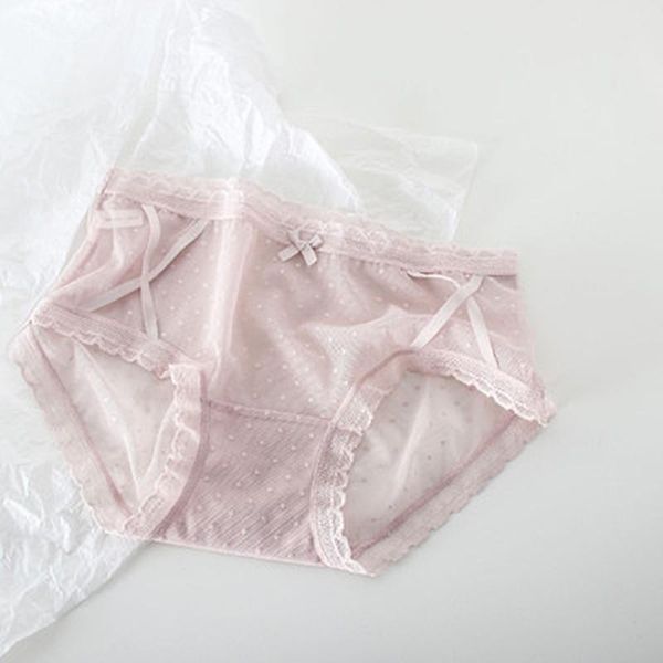 

ladies mesh lace panties girls breathable polka-dot panties low waist comfortable lace seamless, Black;pink