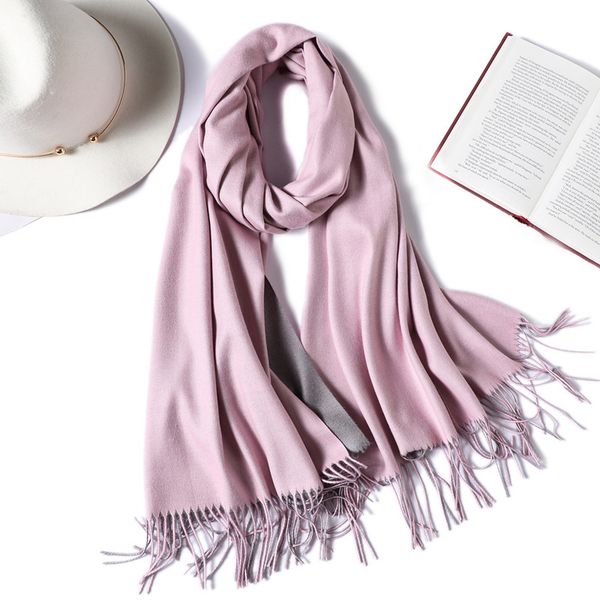 

winter scarf women solid double sided cashmere paashmina warm shawls wraps lady thick tassel bufanda stole, Blue;gray