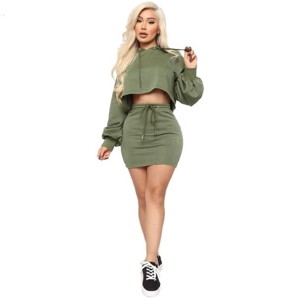 

crop hoodies and mini skirt two piece set tracksuit women winter jogging femme casual club outfits matching set, Gray