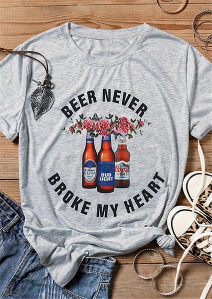 

fashion beer printed tshirt women tee shirt femme casual gray tee summer o-neck tees loose women clothes 2019, White