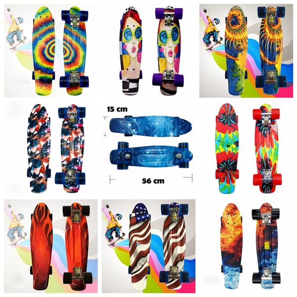 

22inch mini cruiser skateboards fish board children's scooter pp longboard board complete printed skate board print deck
