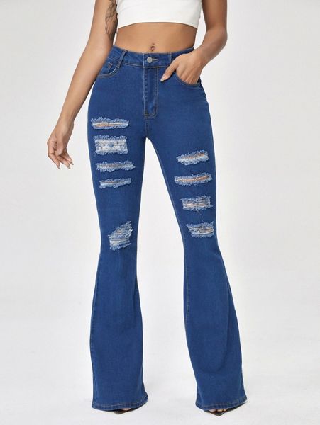 

ripped flare leg jeans u7uw#, Blue