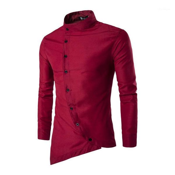 

long shirts autumn and winter new court style men's slim oblique placket personality long-sleeved shirt fashion casual shirt men1, White;black