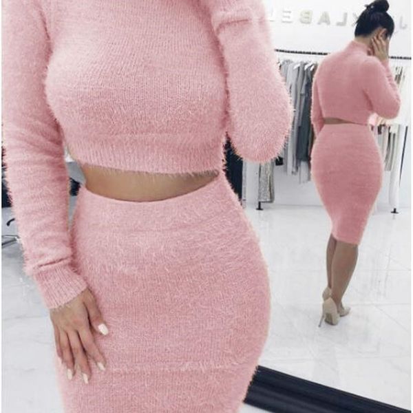 

factoryhm0rwomen beetone autumn winter o 2 neck long sleeve sweater knit skirt elegant lady 3 color two piece set warm clothing mtl, White