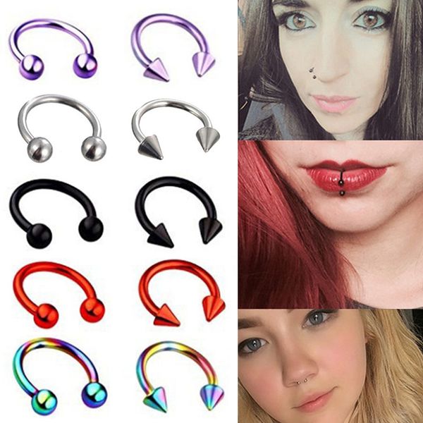 

stainless steel nose septum piercing hoop earrings lip ring studs cartilage tragus ear horseshoe circular eyebrow jewelry, Silver