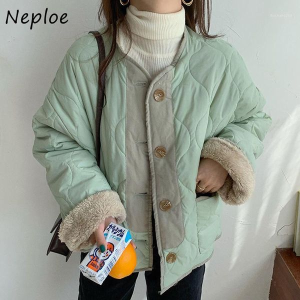 

neploe 2021 korean chic both sides coat autumn winter vintage warm loose femme o-neck single breasted jackets women 1h0901, Black;brown