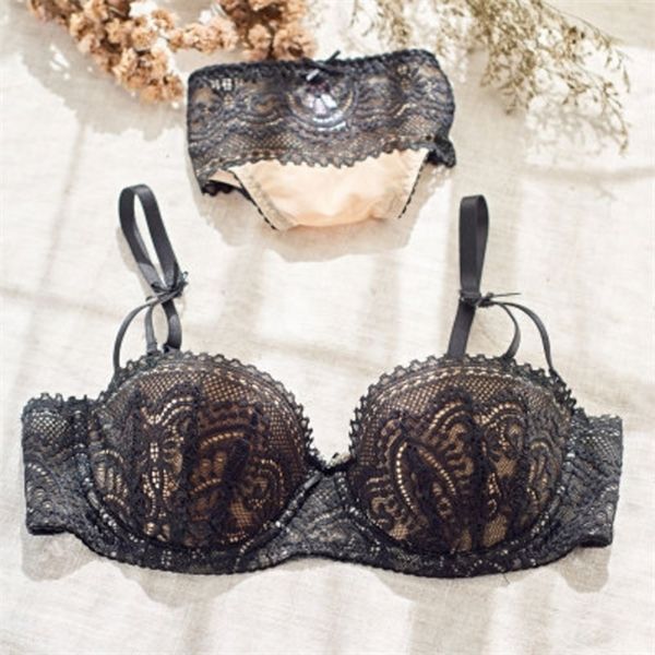 

french 1/2 cup ladies' soft straps detachable plover lace bra set c1211, Black;white