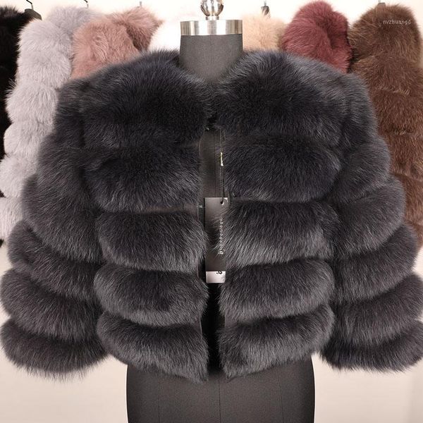 

natural real fur coat women winter 50cm natural fur vest jacket fashion outwear real vest coat1, Black
