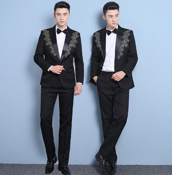 

men's suits & blazers mens male formal dress singer stage performance ternos masculino wedding for men costume homme mariage, White;black