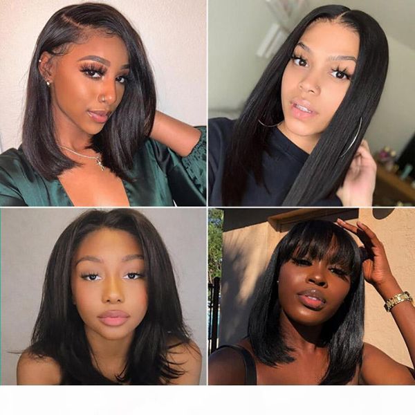 

bob lace frontal wigs brazilian virgin hair straight lace frontal human hair wigs swiss lace frontal wig pre plucked, Black;brown