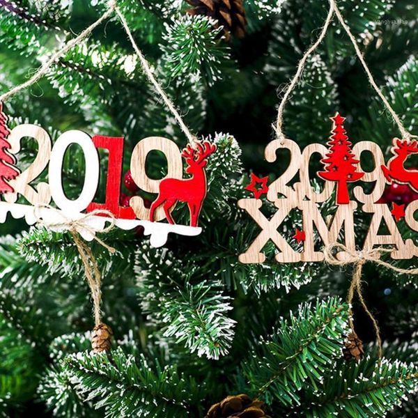 

christmas decorations 1pcs 2021 year doorplate hanging pendant ornament diy wooden door xmas tree decoration home festival party supply1