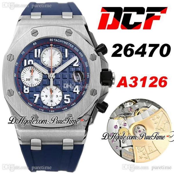 

dcf 26470 cal a3126 automatic chronograph mens watch blue textured dial white smalldial blue rubber strap edition ptpa 2020 puretime h8, Slivery;brown