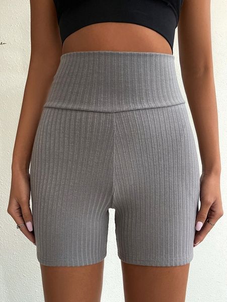 

wide waistband rib-knit biker shorts h7aw#, Black