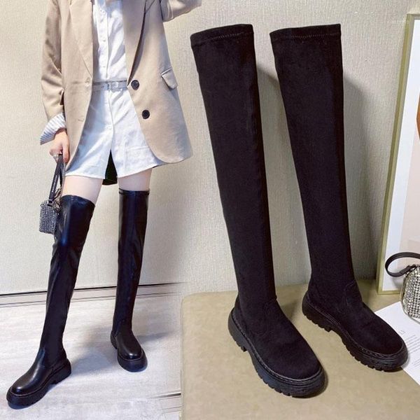 

winter shoes for woman over the knee boots women black suede leather thigh high boots slip on platform shoes botas de mujer1