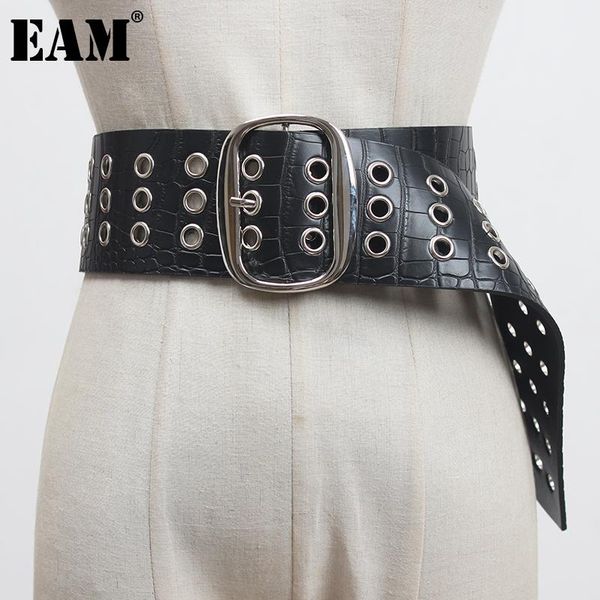 

eam] pu leather black hollow out wide long belt personality women new fashion tide all-match spring autumn 2020 1da287, Black;brown