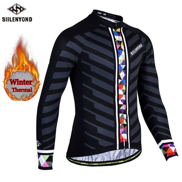 

siilenyond pro winter keep warm cycling jersey mtb bike sportswear cycling clothing thermal fleece bicycle clothes, Black;red