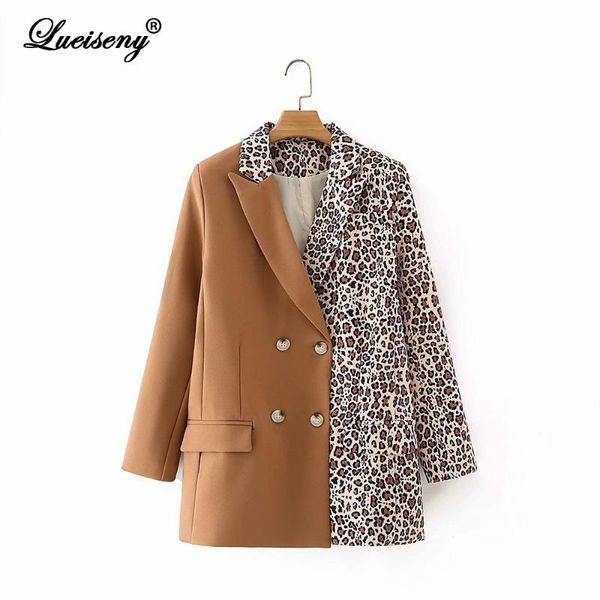 

lueiseny new women 2020 fashion leopard patchwork blazer coat vintage double breasted long sleeve female outerwear chic, White;black