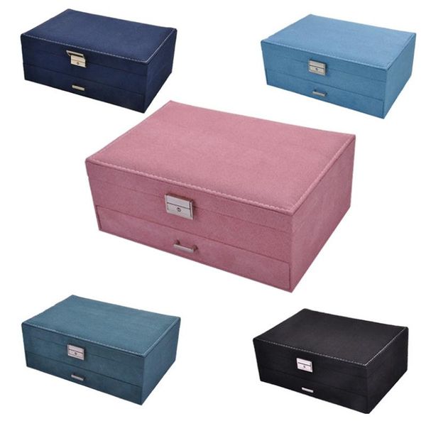 

fashion velvet jewelry box multi-layer earring storage box 2 layer jewelry storage high-end suitcase, Pink;blue