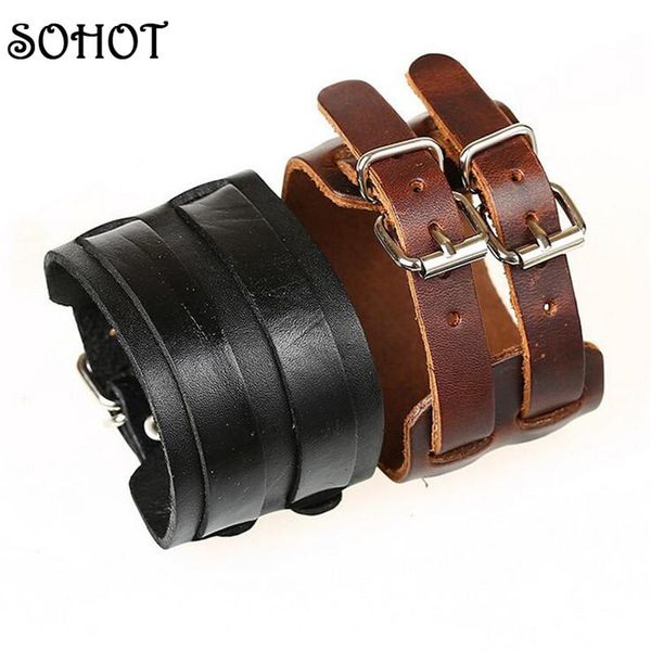 

so7 color punk style jewellery braided handmade wrapped multilayer genuine leather rope bracelet pulseira bracciale, Golden;silver