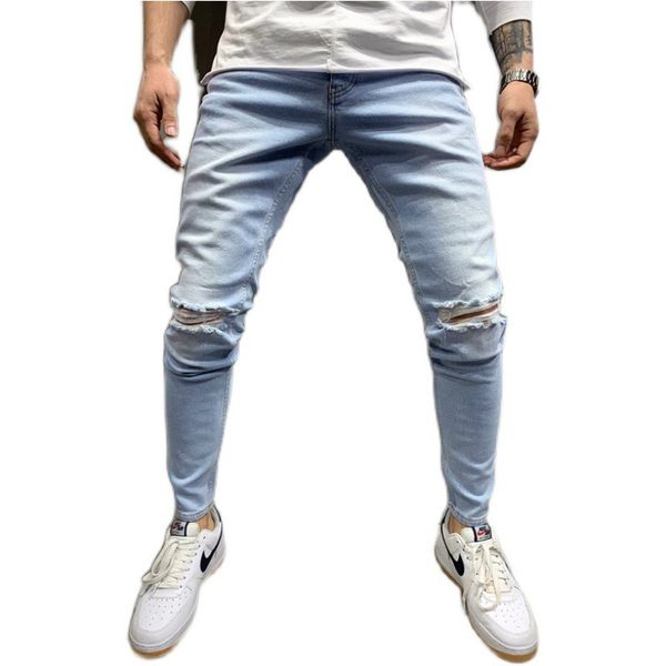

washed jeans designer and holes rhinestone mens ornament fashion pants pencil homme fly light zipper trousers etnrl, Black