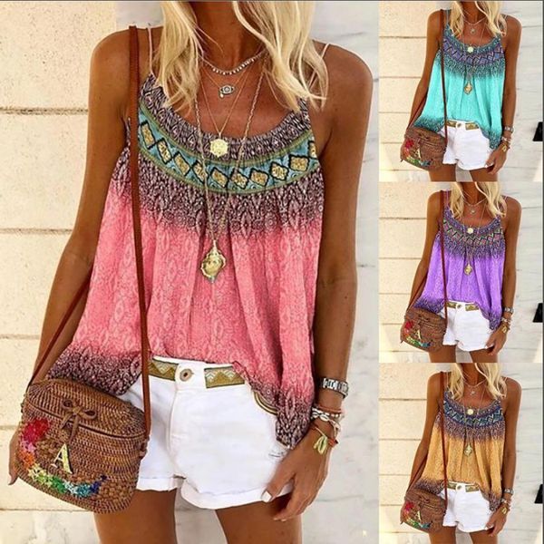 

new fashion women print sleeveless casual summer beach tank clothes casual printing tank halter, White