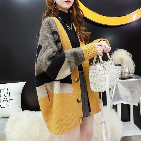 

cardigan fall / winter 2019 new sweater women's t-shirt korean thick loose medium long coat, White;black