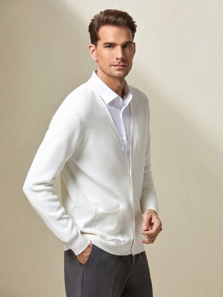 

men solid dual pocket cardigan 83t4#, White;black