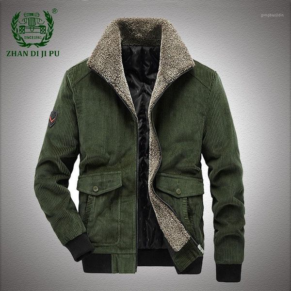 

corduroy bomber jacket men new cotton winter thick warm coats male fur collar army tactical parkas jaqueta masculina1, Black