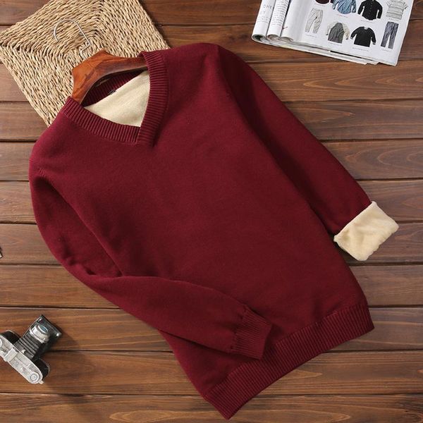 

winter men sweater plus velvet 2020 new arrival thick keep warm male knitted pullover sweater v-neck fashion korean style m89, White;black