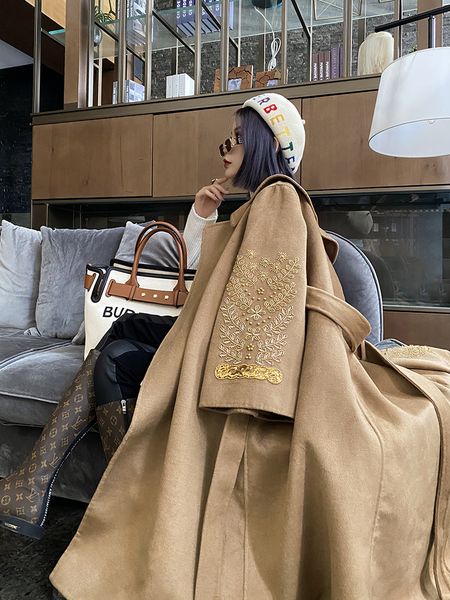 

camel double sided cashmere women's medium length new high end heavy industry woolen coat in winter 2020, Black