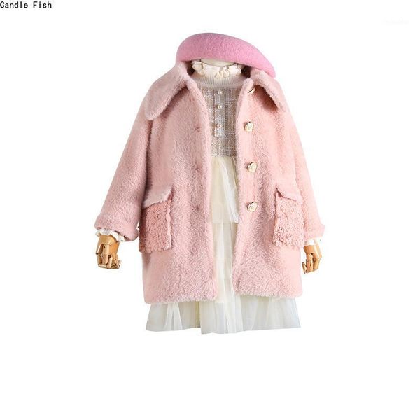 

jackets children's autumn and winter imitation fur coat 2021 girls in the long section of warm1, Blue;gray