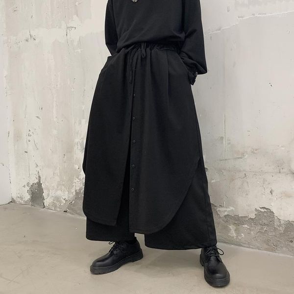 

men's pants 27-44 2021 men women's clothing hair stylist fashion street fake two pieces culotte wide leg plus size costumes1, Black