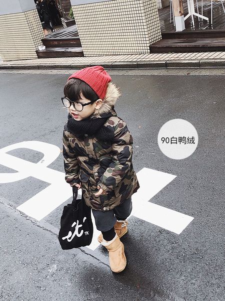 

new boys' korean winter baby fashion white duck thickened camouflage down jacket, Blue;gray