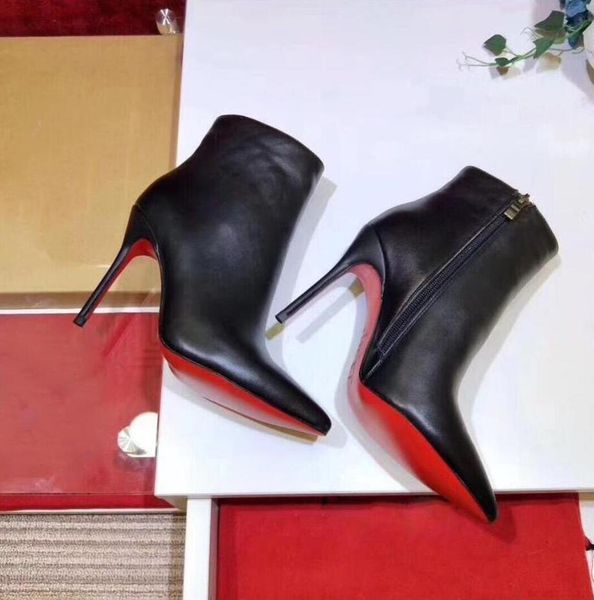 

[original box] new womens high heels 100mm boot red bottom ankle winter real leather pumps paris boots wedding shoes size 35-42 dhgate, Black