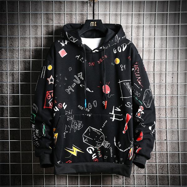 

new fashion autumn mens hoodies sweatshirt 100% cotton fleece patchwork causal unique print mens hoodie clothing sportswear#969, Black