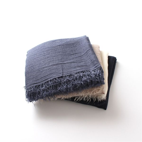 

solid color plain cotton linen scarves women autumn winter wrinkle fringed thin scarf shawl wraps female hijab neckerchief y201007, Blue;gray