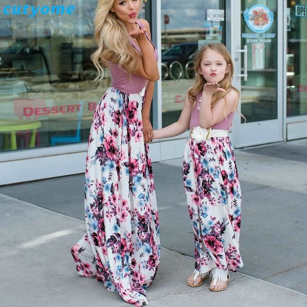 

summer family matching outfits mother and daughter dresses patchwork dress kids mom daughter floral dress matching clothes y200713, Blue