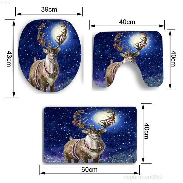 

eco friendly 3pcs new year christmas decorations for home bathroom non-slip pedestal rug lid toilet cover + bath mat set kerst