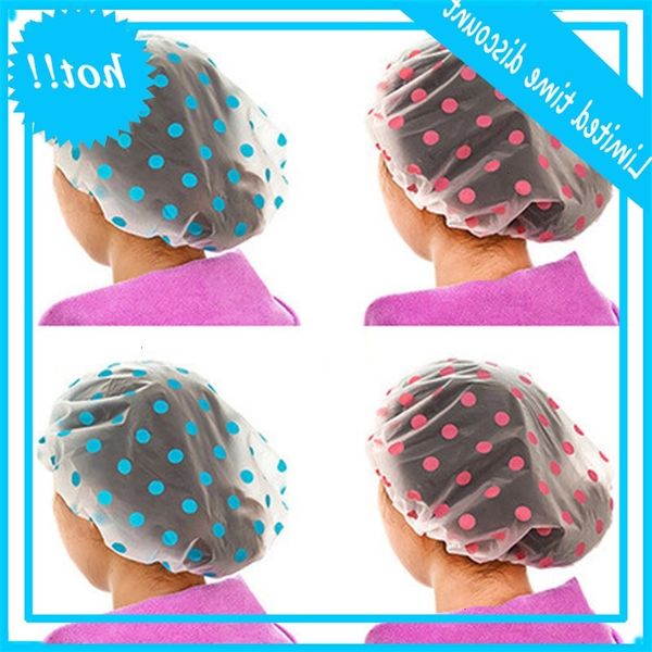 

1 pc dot waterproof shower cap thicken bad hat women's bathroom