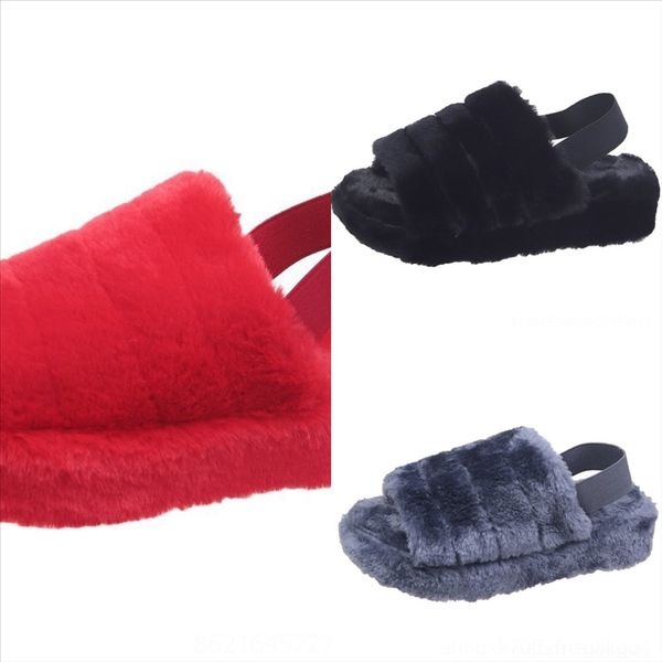 

lfko house women fur slippers warm new cotton plush sheep couples indoor cute shoes non-slip menhome open toe floor slipper flat plush, Black