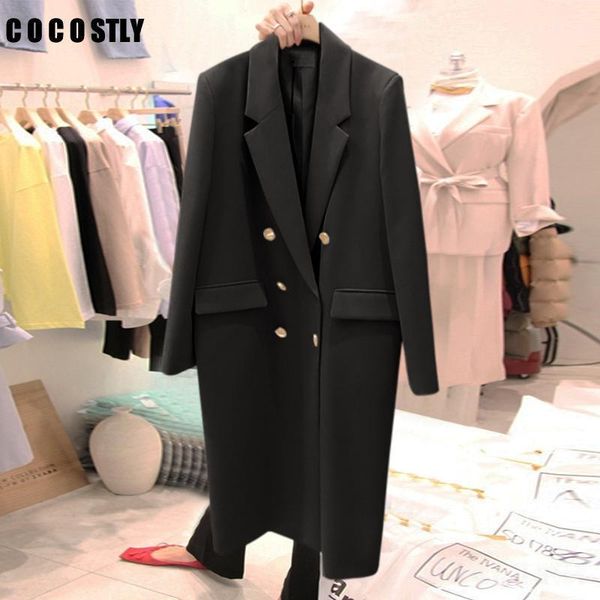 

autumn winter suit blazer women casual double breasted pocket women long jackets elegant long sleeve blacket blazer outerwear1, White;black