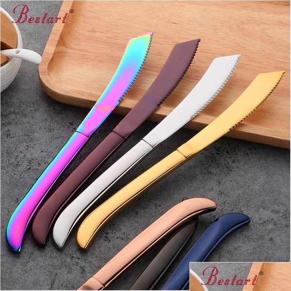 

7pcs rainbow colorful steak knife sharp set polished stainless steel kitchen dinnerware restaurant c bbycyx packing2010