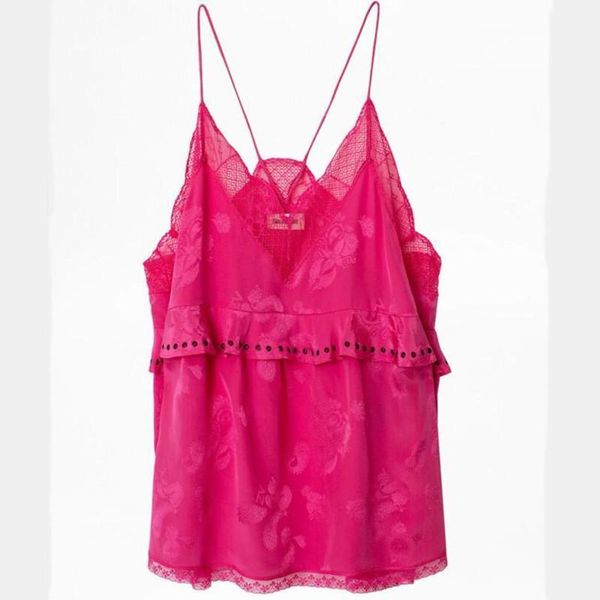 

2020 new summer women silk camis sleeveless lace patchwork flower female rose color1, White