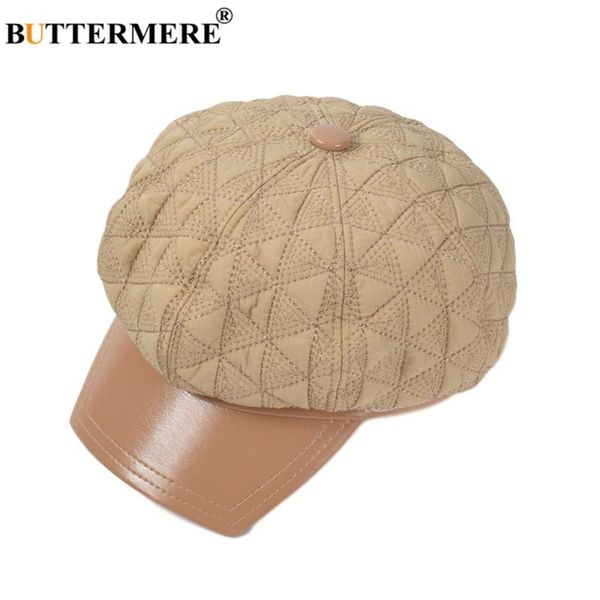 

BUTTERMERE Octagonal Cap Winter Hats for Women Pu Leather Patchwork Khaki Black 2020 New Brand Female Flat Cap, Blue;gray