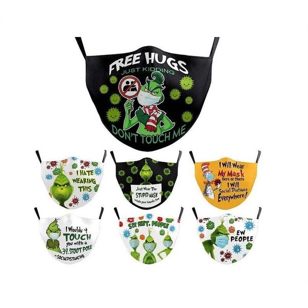 

us stock grinch stole christmas 3d print cosplay cotton party face masks reusable washable dust proof cute face mask party mask