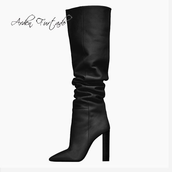 

winter women boots fashion concise slip on pure color leopard print office lady knee high boots woman large size 48, Black