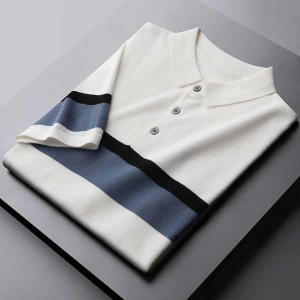 

men's sweaters minglu summer knitted male t-shirts fashion short sleeve business and casual mens slim fit stripe man 3xl, White;black