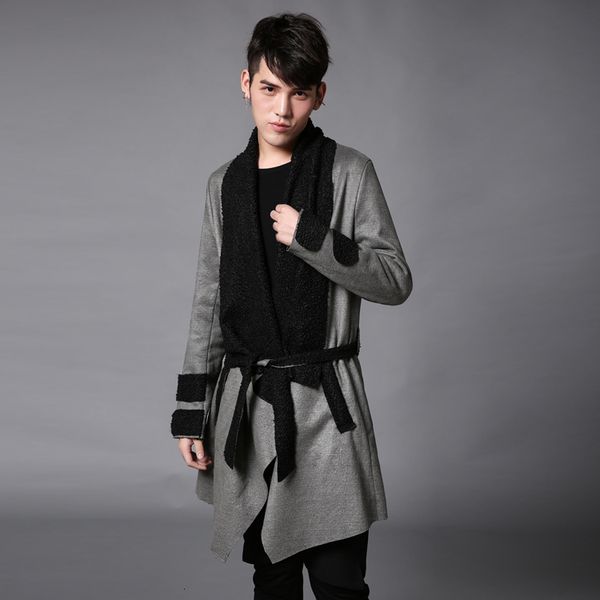 

2021 New Alternative Is Not Main Trend Great Collar Stylist Pique Love Gray Belt to Tie Tide of Men Jacket. QLK5, Tan;black
