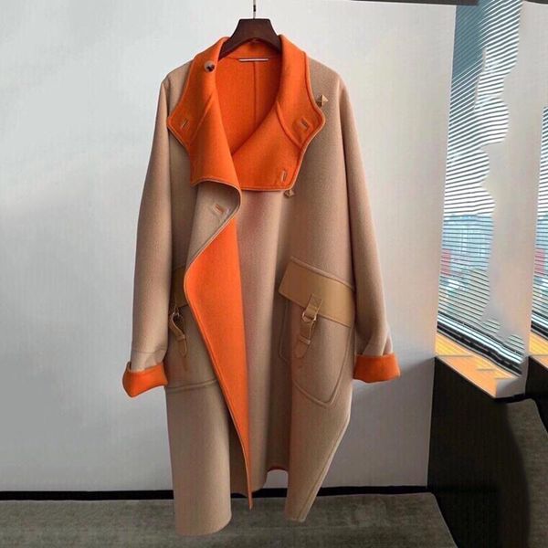 

случайные негабаритные длинные смесиные пальто женщины 2020 зимняя сторона сплит на шнуровке женское оружие элегантные дамы кашемировая курт, Black